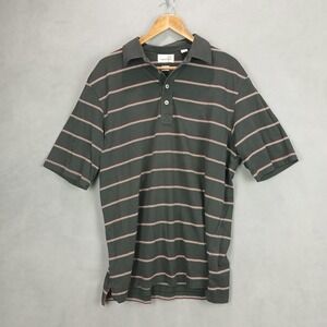 Ashworth Ez Tech Polo Shirt Mens Large Black Striped‎ Single Stitch Side Slit